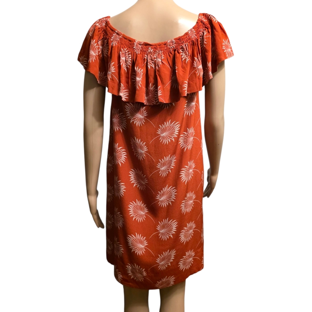 Madewell Burnt Orange Off-Shoulder Ruffled Sleeve Mini Silk Sundress Size S NWT - Picture 5 of 12